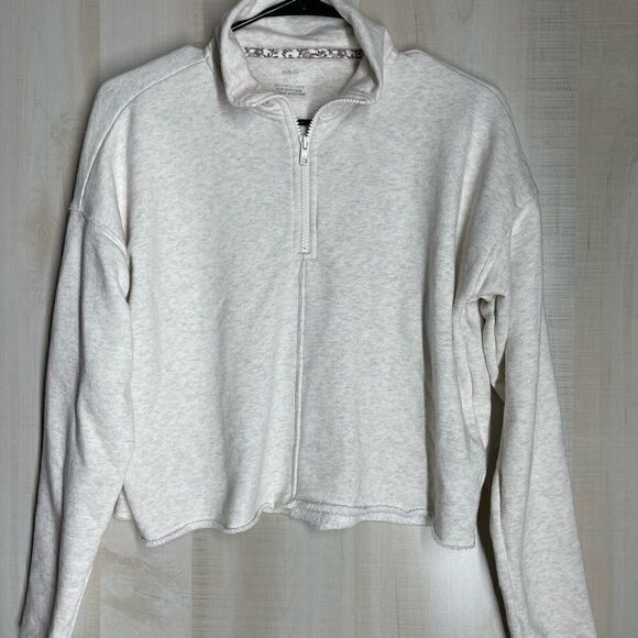 Aerie light gray cropped 1/4 zip long sleeve sweatshirt, size XS - Picture 1 of 12